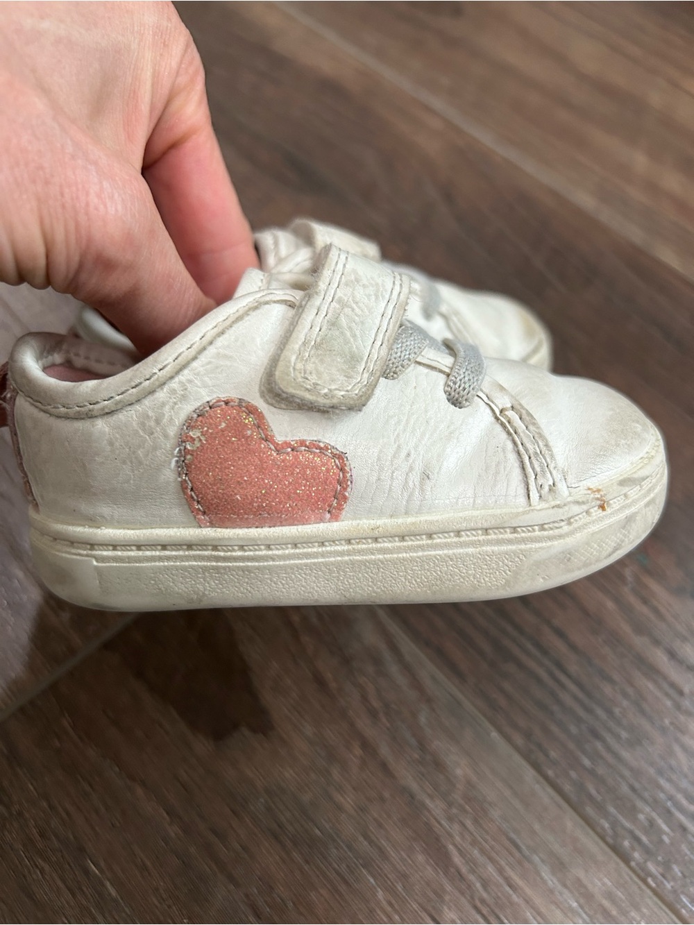 Carter's White Toddler Sneakers with Glitter Pink Heart